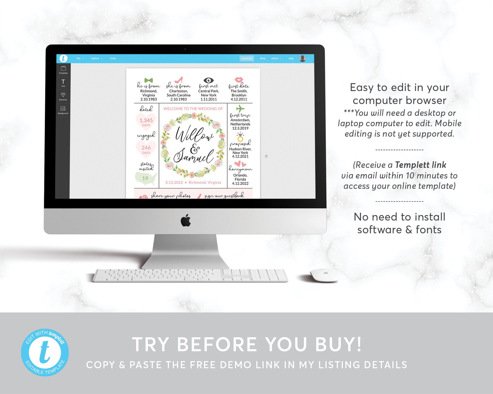 Editable Spring Wedding Program Rose Boho Country Wedding - Etsy