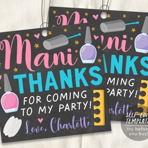 Mani Party Favor Tag Bearbeitbare Vorlage, Maniküre Pediküre Geburtstagsparty Geschenkanhänger, Mädchen Nägel Mani Pedi Spa Day Party, Mädchen Tween Makeover