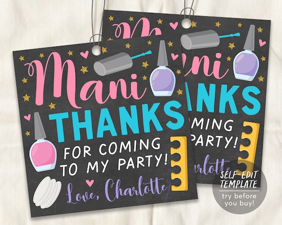 Mani Party Favor Tag Editable Template, Manicure Pedicures Birthday Party Gift Tag, Girls Nails Mani Pedi Spa Day Party, Girl Tween Makeover
