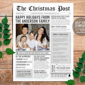 Christmas Family Newspaper Editable Template, Year In Review Newsletter Family Update Christmas Post, Holiday Xmas Letter With Photo