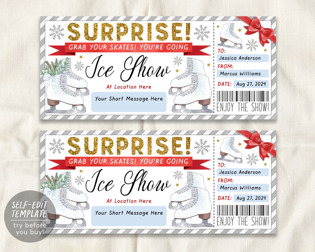 Ice Show Gift Voucher Editable Template, Surprise Ice Skating Show ...
