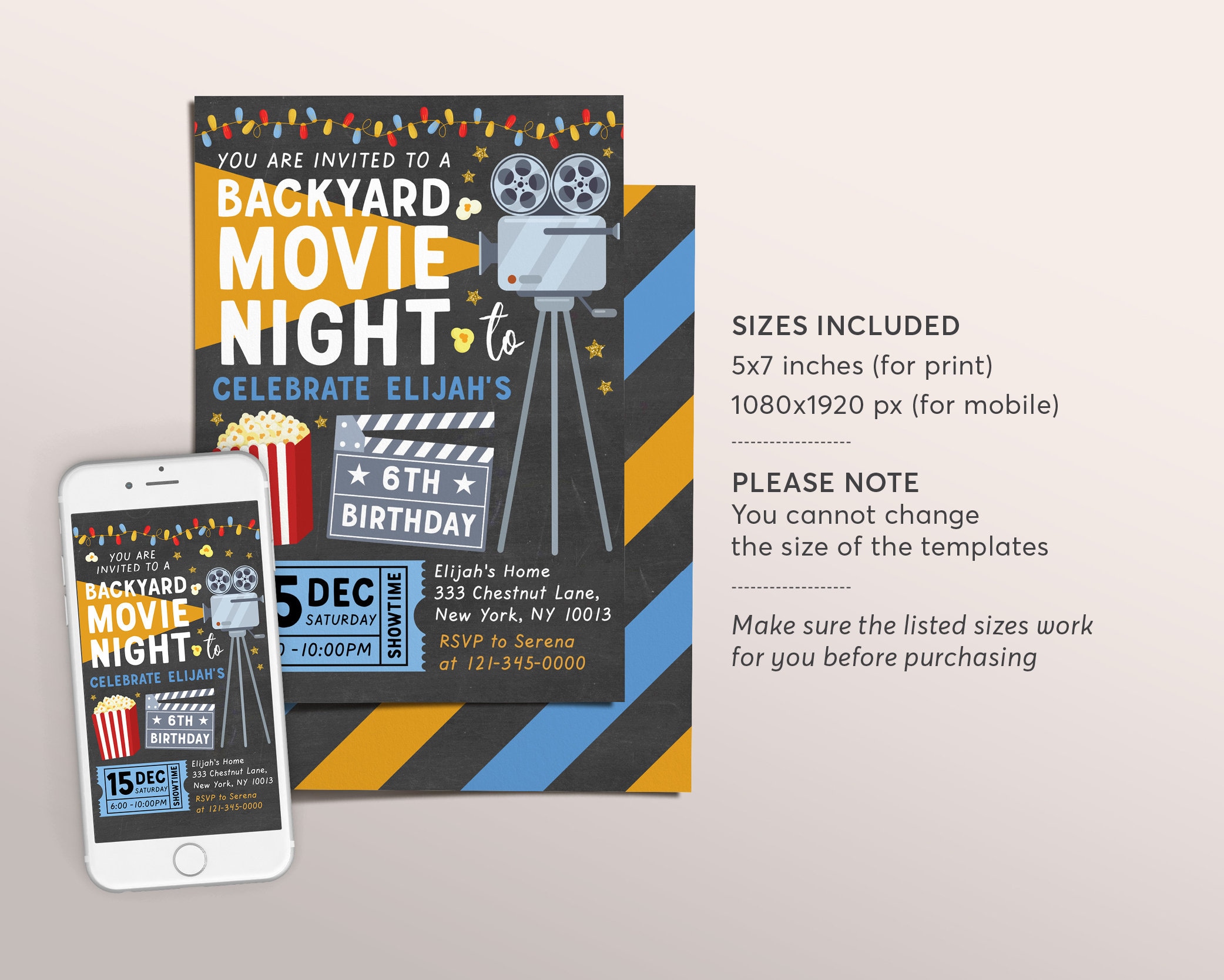 Backyard Movie Night BOY Birthday Invitation Editable Template, Outdoor ...