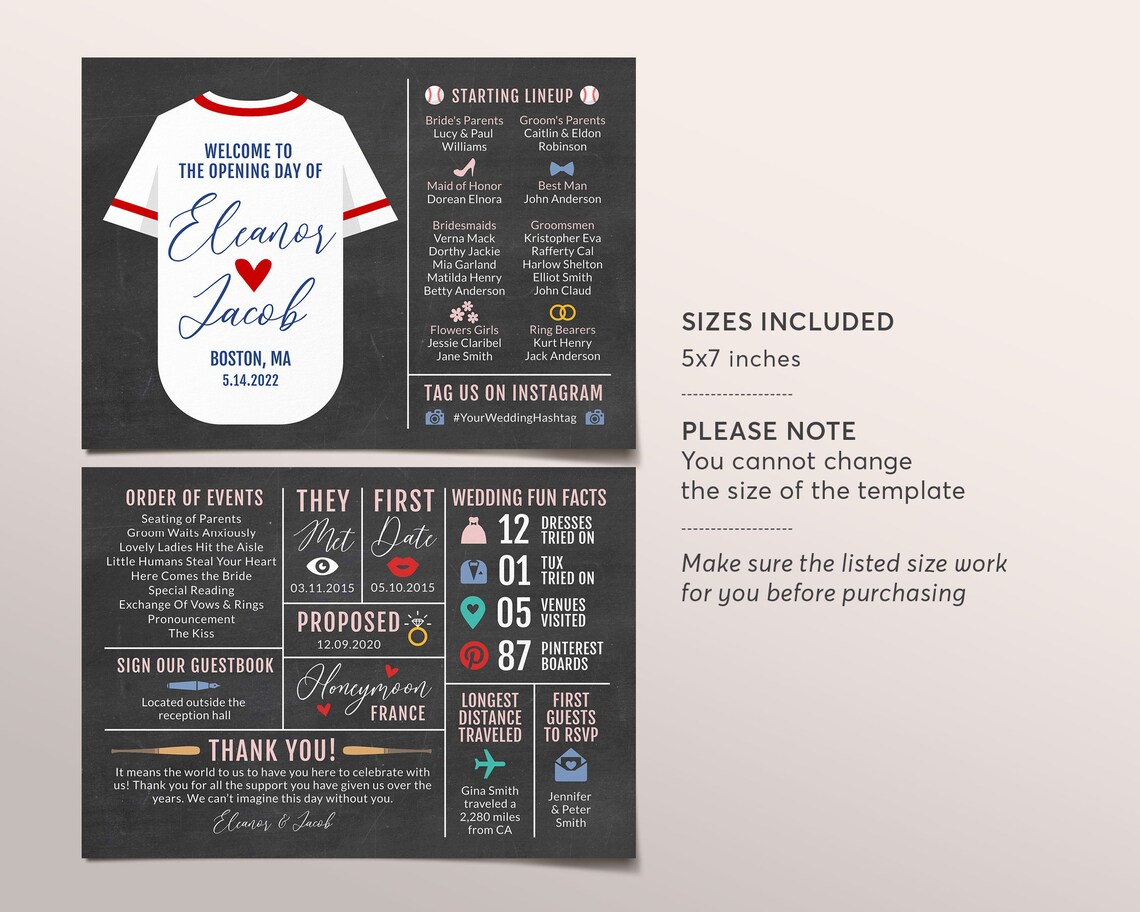 Baseball Wedding Program Template, Editable Infographic Wedding Program ...