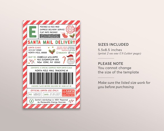 Elf Mail Shipping Labels North Pole Large Gift Tag Editable Template, –  Puff Paper Co