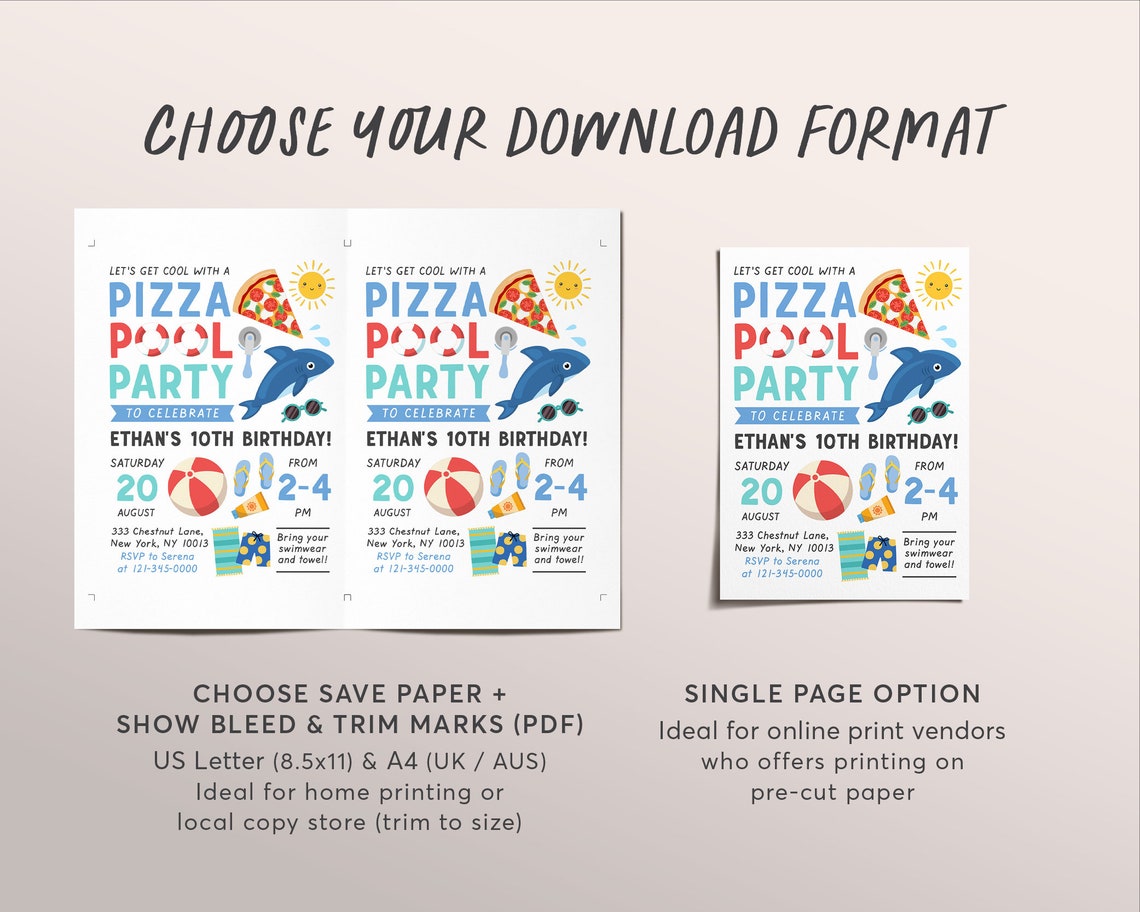 Pizza Pool Party Birthday Invitation Editable Template Boy - Etsy
