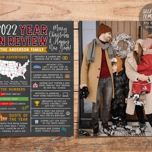 Year In Review Christmas Newsletter Editable Template, Infographic Xmas Card, Rustic New Year Card Photo Holiday, Year at a Glance Family