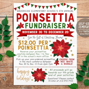 Poinsettia Fundraiser Flyer Editable Template, Christmas Poinsettia Sale, Holiday Plant Flower Sale, School Church PTO PTA Charity