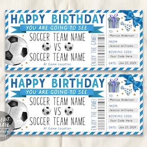 Soccer Game Gift Ticket Editable Template, Birthday Surprise Football Game Ticket, Soccer Lover Voucher Gift Certificate Coupon Printable