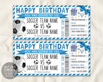 Soccer Game Gift Ticket Editable Template, Birthday Surprise Football Game Ticket, Soccer Lover Voucher Gift Certificate Coupon Printable