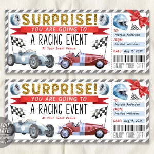 Car Race Ticket Gift Certificate Editable Template, Surprise Car Racing Event Voucher Printable, Supercar Race Track Driving Go Kart Coupon