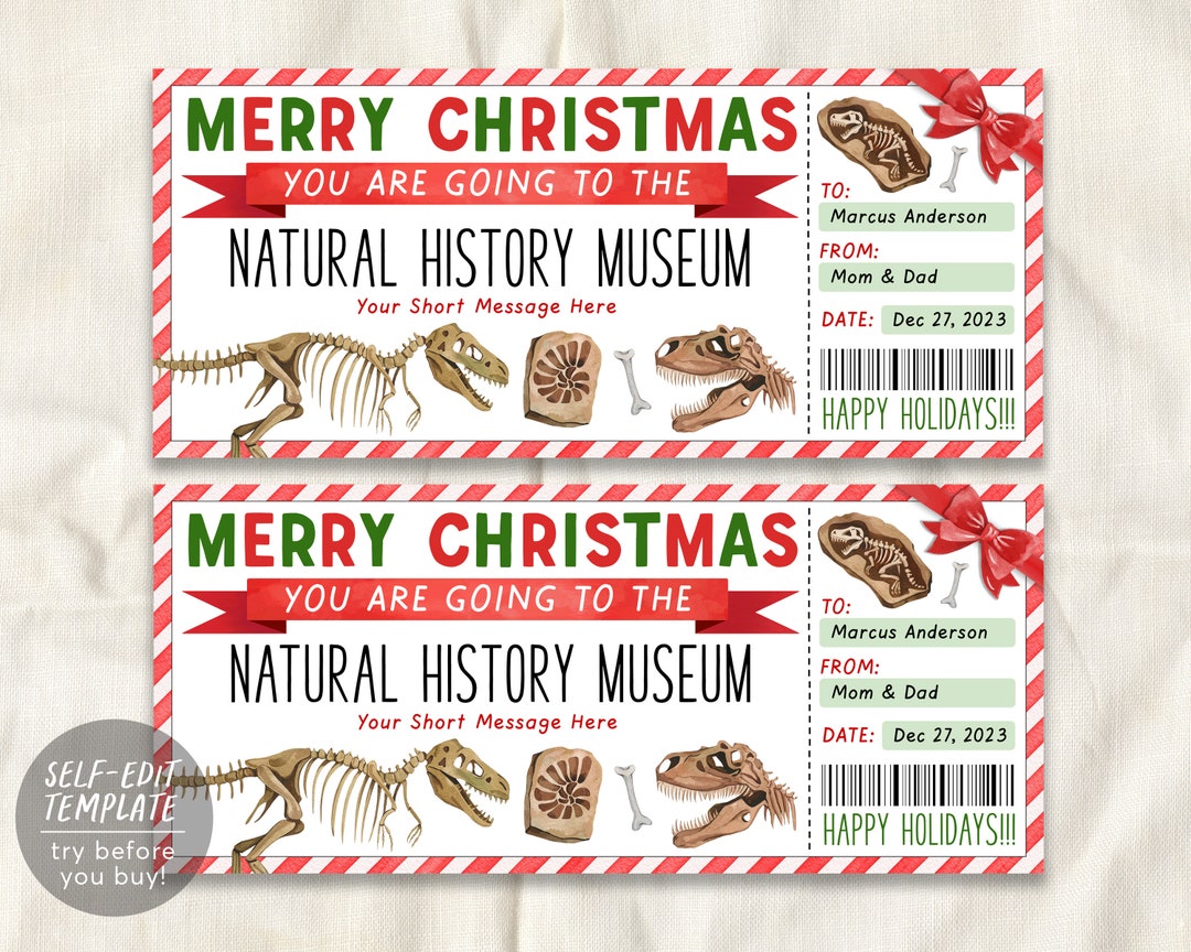 Natural History Museum Ticket Editable Template, Surprise Museum