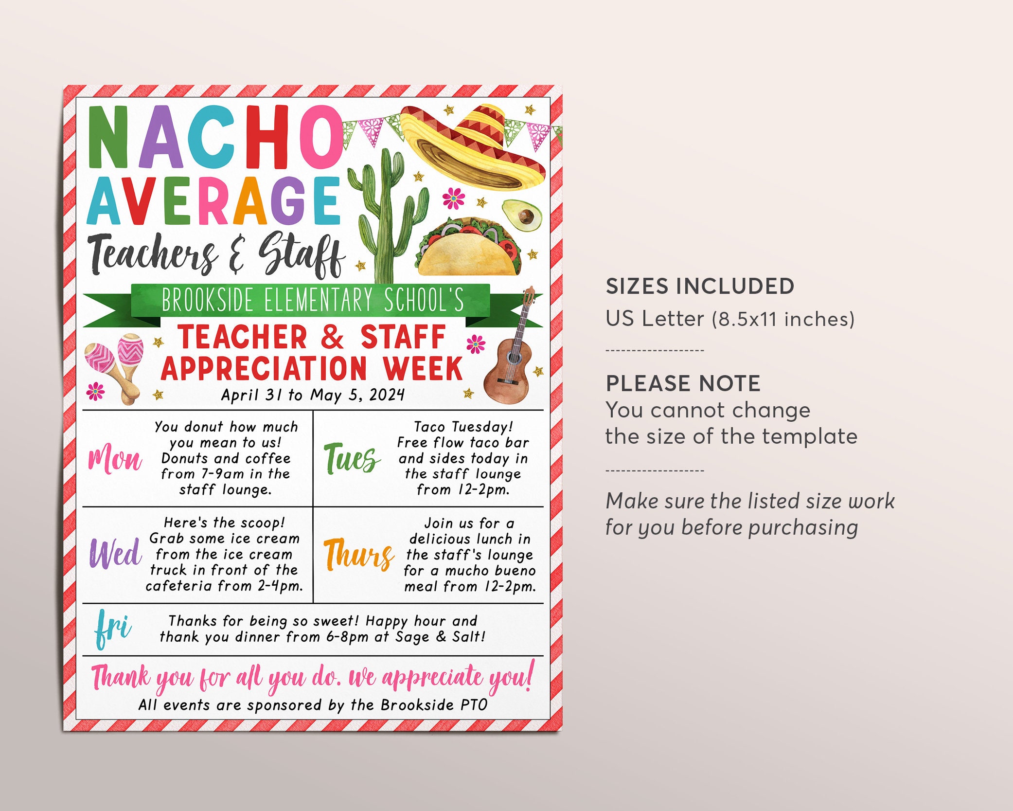 Nacho Average Teacher Appreciation Week Schedule Editable Template ...