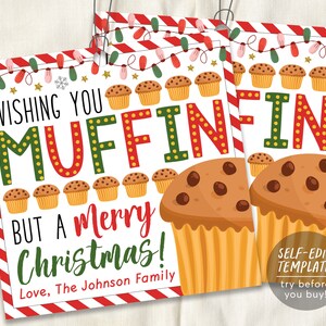 Vakantie Muffin Cadeaukaartjes Bewerkbare sjabloon, Ik wens je Muffin maar een vrolijk kerstfeest Kersttraktatie Leraar Personeel Werknemer Waardering PTO PTA