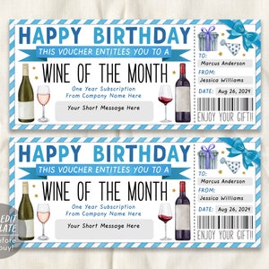 Wine Subscription Gift Certificate Editable Template, Birthday Surprise Wine Club Membership Voucher, Wine of the Month Coupon, Wine Tasting