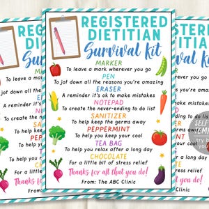Étiquettes cadeaux pour kit de survie diététiste modèle modifiable, carte de remerciement pour nutritionniste, étiquette-cadeau RDN jour du mois national de la nutrition