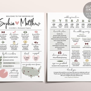 Sage Boho Wedding Program Template, Bohemian Infographic Reception Program, Wedding Timeline,  Unique Ceremony Program, Fun Wedding Program