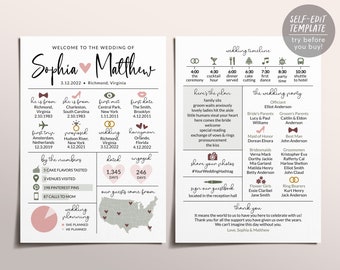 Sage Boho Wedding Program Template, Bohemian Infographic Reception Program, Wedding Timeline,  Unique Ceremony Program, Fun Wedding Program