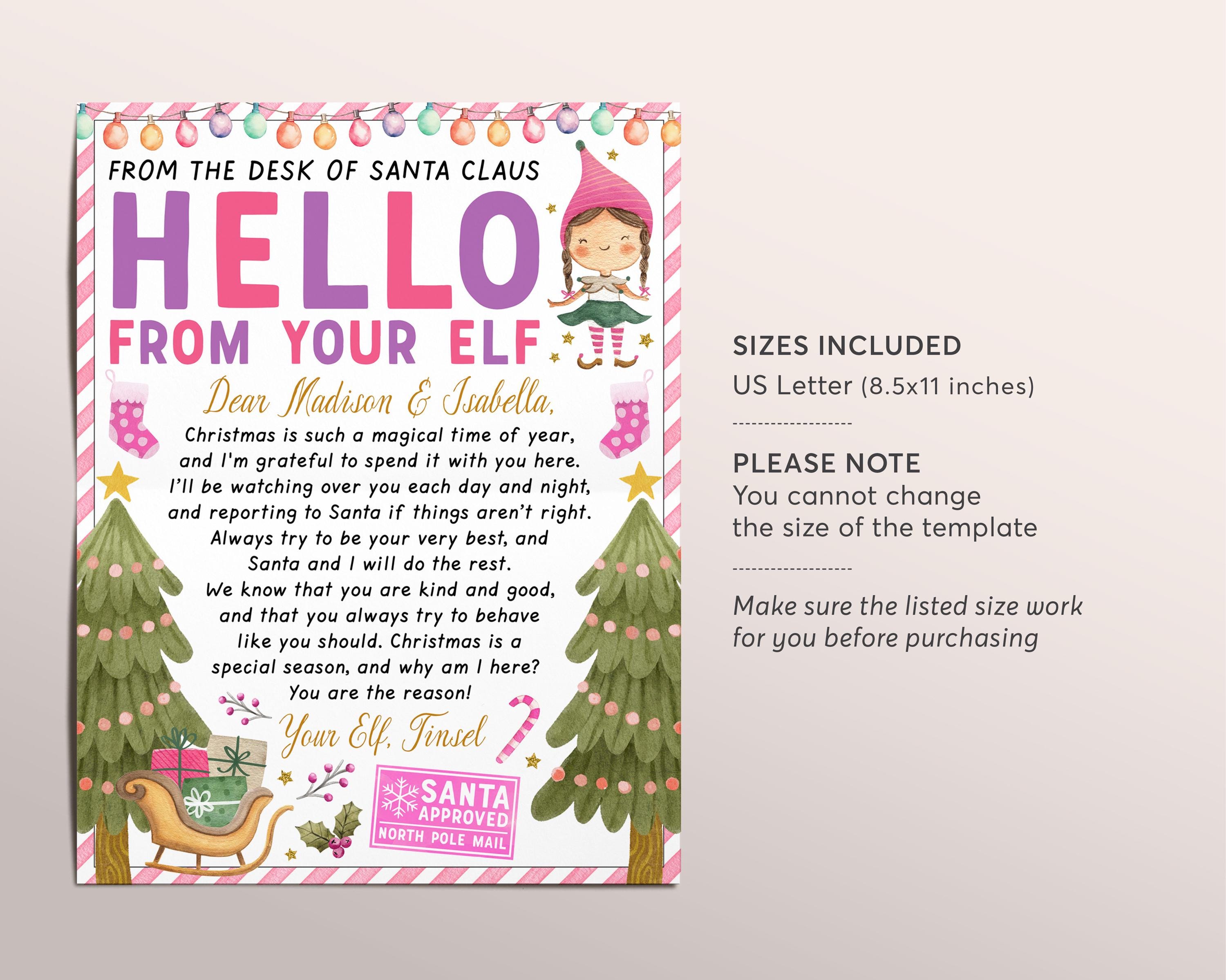 Pink Girl Elf Hello Letter Editable Template, Arrival Note From Elf ...
