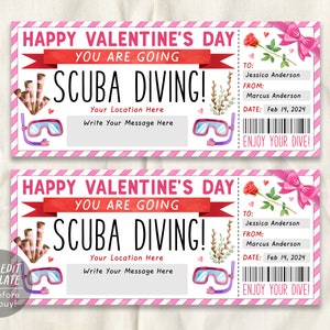 Valentines Day Scuba Diving Ticket Editable Template, Surprise Snorkeling Experience Reveal Voucher, Deep Sea Diving Trip Gift Certificate