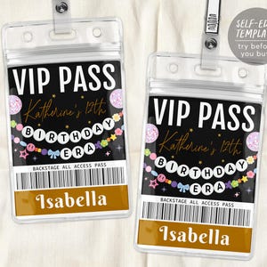 Birthday Era VIP Pass Editable Template, Eras Friendship Bracelet Party Kids Music Party VIP Badge, VIP Insert for Lanyard Ticket Favor Bag