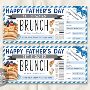 Modello modificabile biglietto coupon per il brunch della festa del papà, buono regalo per il pranzo della festa del papà per papà, buono regalo per la colazione stampabile