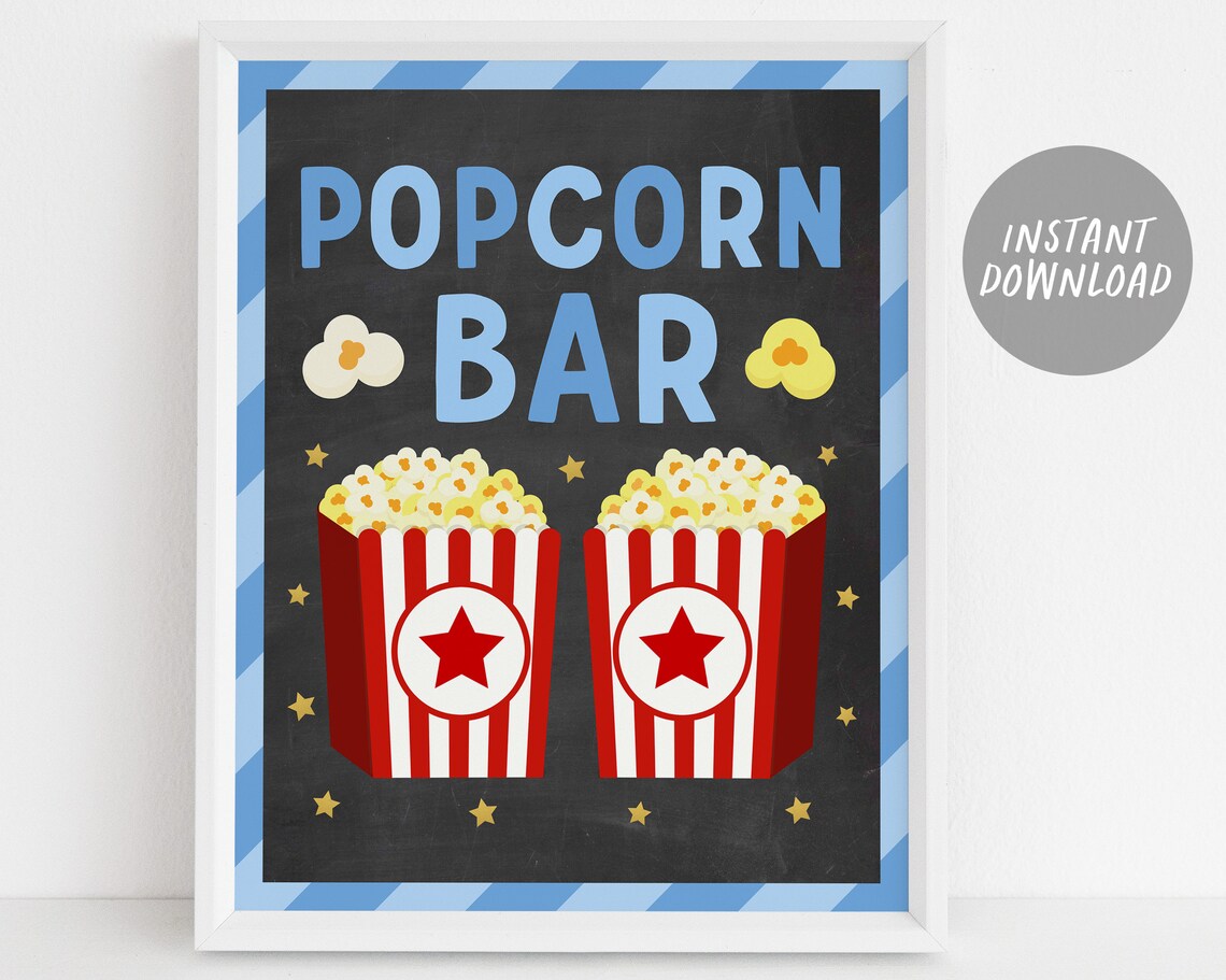 Pyjamas Signs Pizza Popcorn and Pajamas Party Signs BUNDLE for Birthday, Popcorn Bar ...