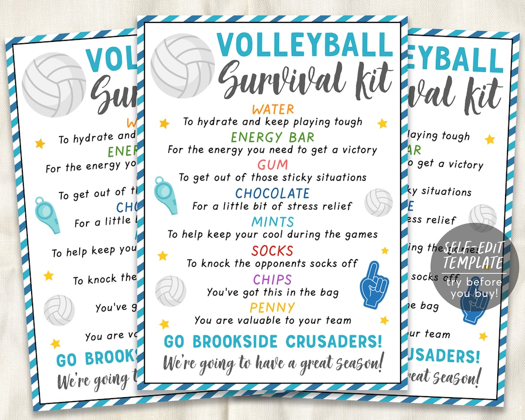 Volleyball Survival Kit Gift Tags Editable Template, Volleyball Player