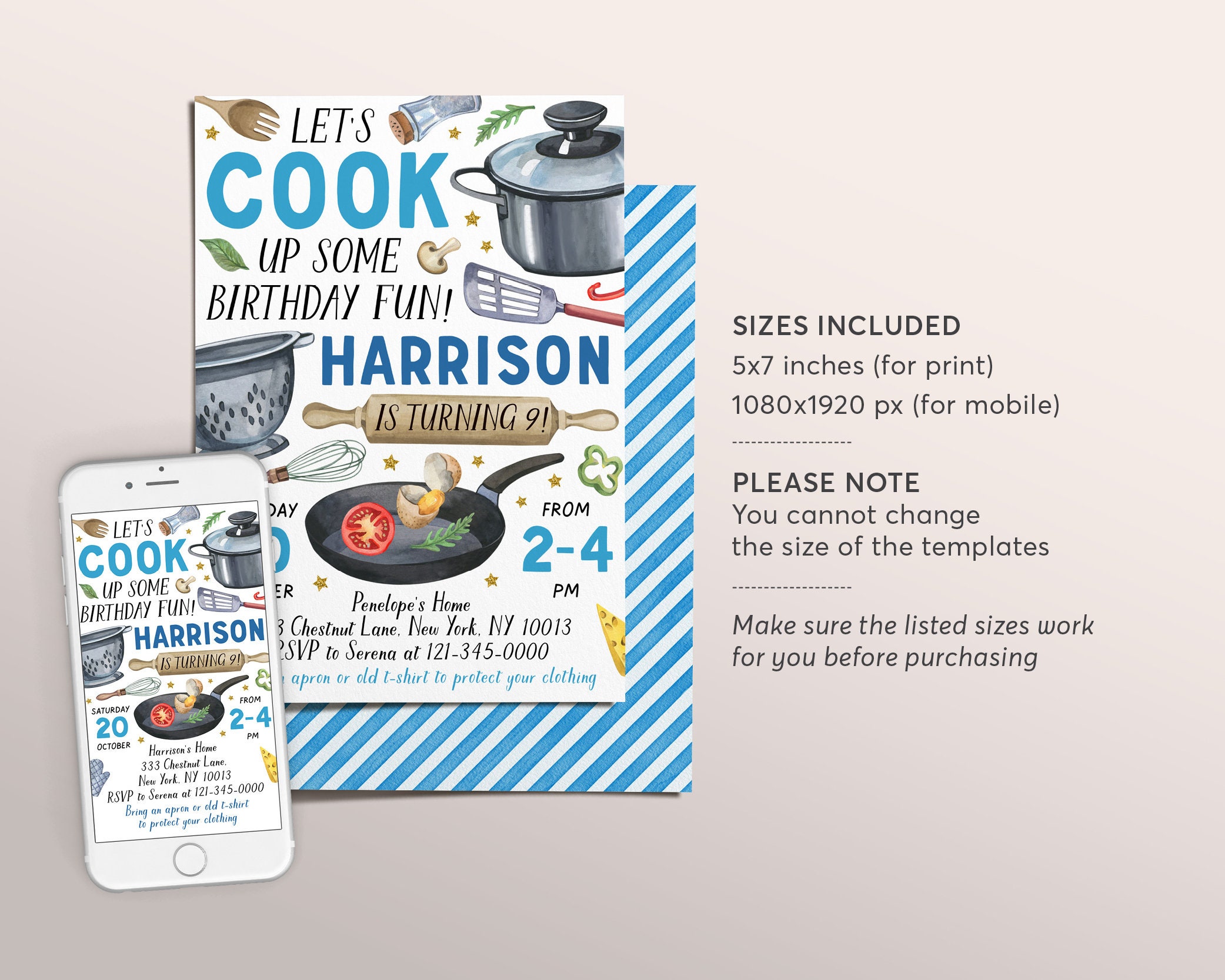 Cooking Party Birthday Invitation Editable Template, Kids Cooking Class ...