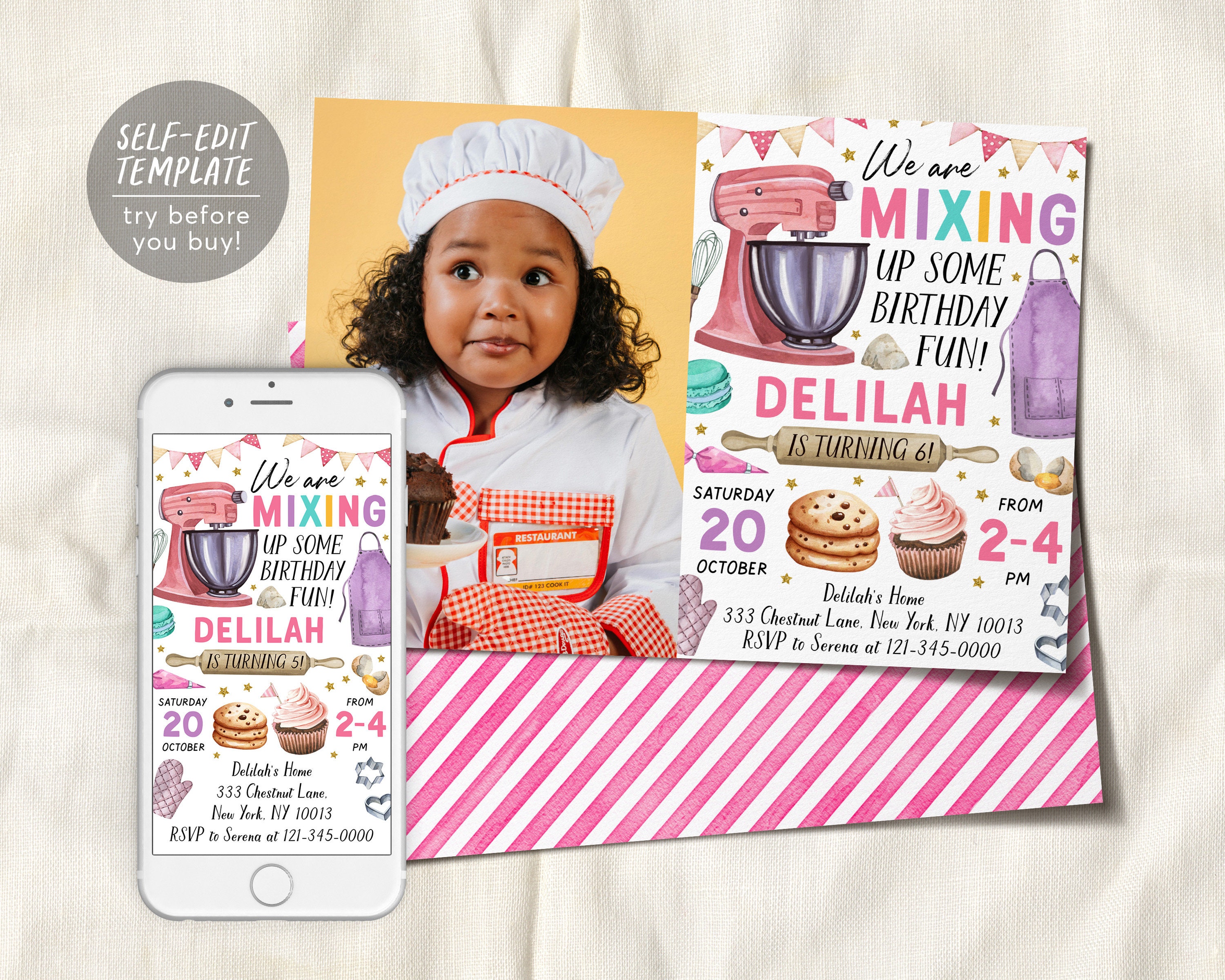 Baking Birthday Party Invitation With Photo Editable Template, Girl ...