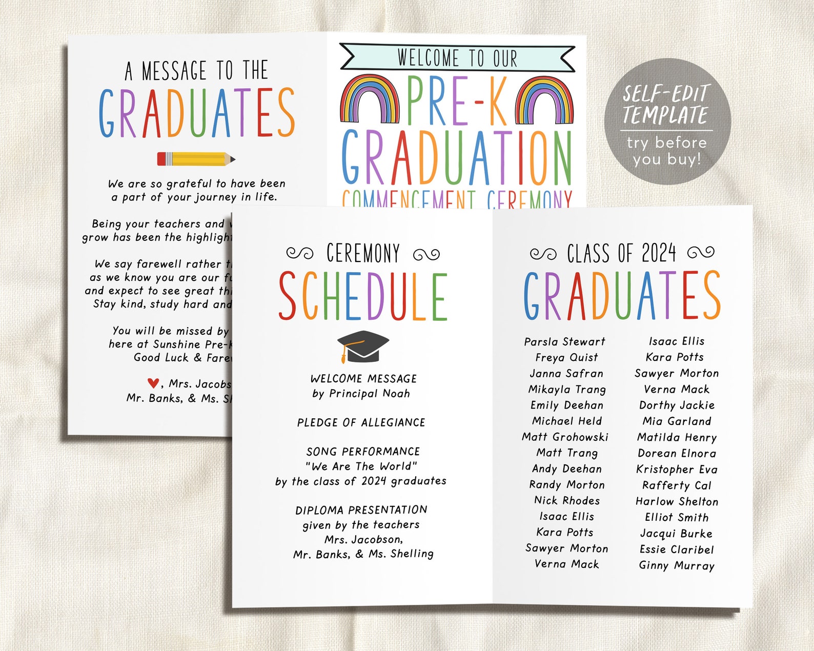 Pre K Graduation Program Example Pre-k Graduation Program Editable Template, Preschool Ceremony Program ...