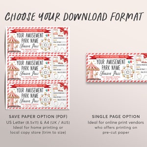 Amusement Park Season Pass Ticket Editable Template, Surprise Theme ...