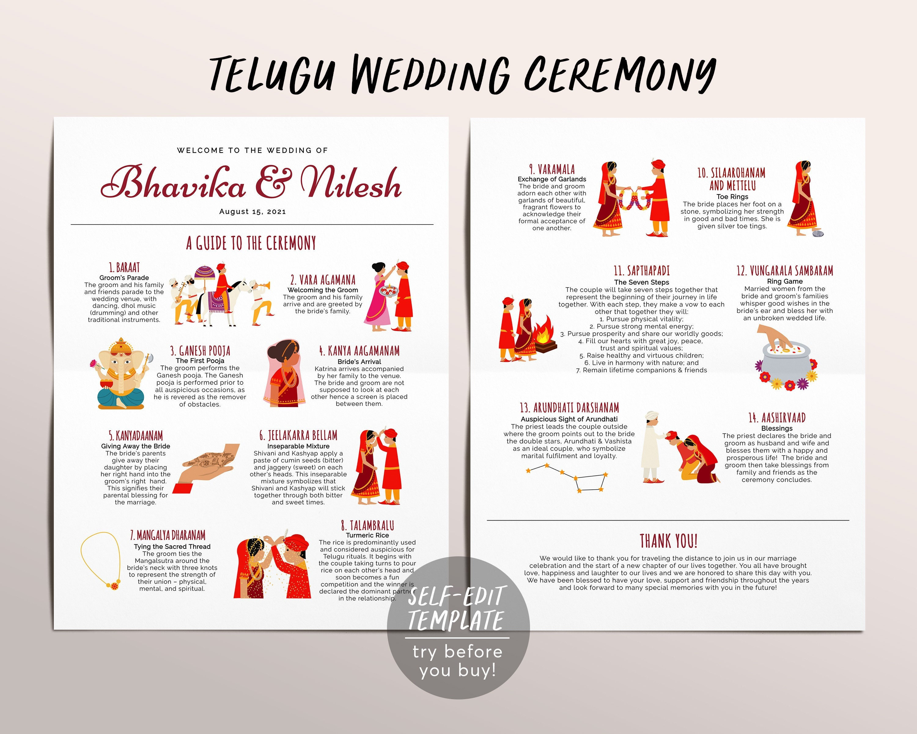 Editable Telugu Ceremony Program Telugu Wedding Program