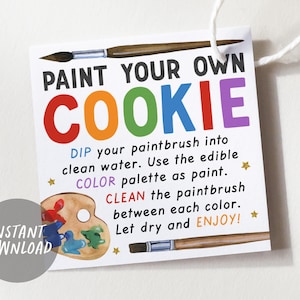 Peignez vos propres étiquettes de biscuits, étiquettes de kit de biscuits PYO, peinture colorée vos propres instructions et instructions d&#39;autocollants d&#39;étiquettes de biscuits Emballage de biscuits