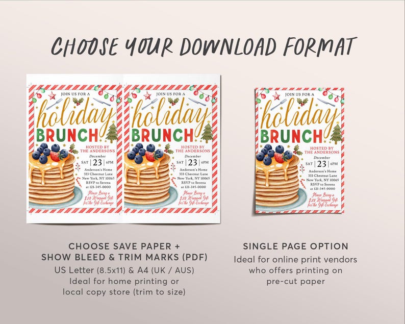 Invitation modifiable pour un brunch de Noël, invitation à une fête de crêpes et petit-déjeuner de Noël pour la famille, les enseignants et le personnel (à imprimer). image 3