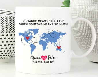 Long Distance Relationship Mug, Gift For LDR, Coffee Mug For LDR, Coffee Mug Countries, Gift For Her LDR, Gift For Him, World Map Mug