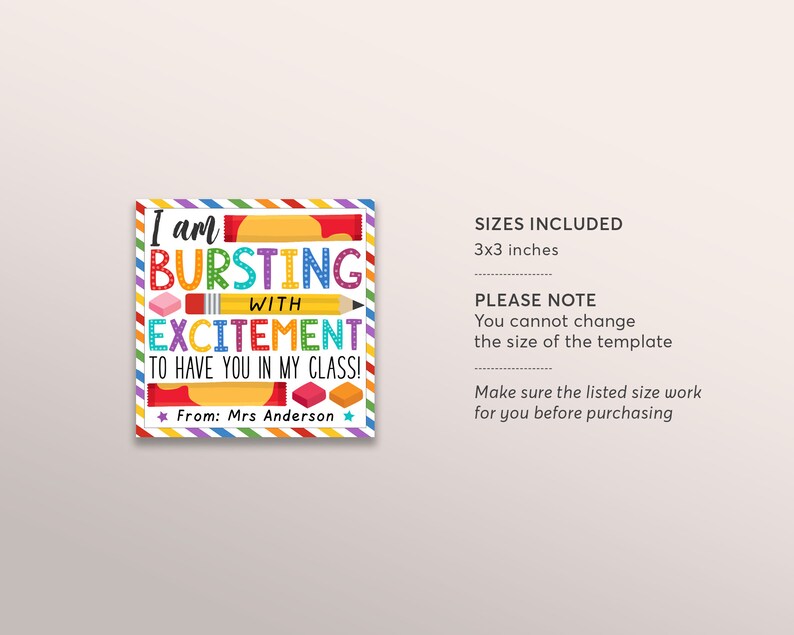 Bursting With Excitement Back to School Gift Tag Editable Template ...
