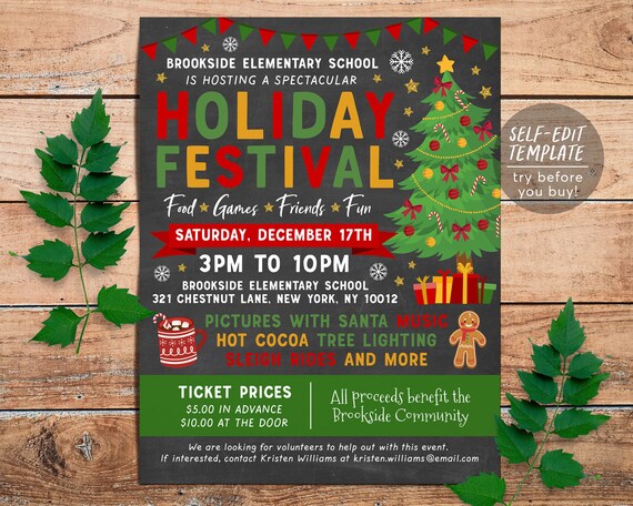 Holiday Festival Christmas Flyer Editable Template Christmas - Etsy
