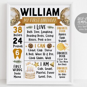 Modèle modifiable de signe d'étape importante de la première année d'anniversaire du nouvel an, affiche de statistiques de la Saint-Sylvestre, souvenir du nouvel an bébé d'un an