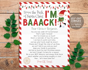Hello Letter from Elf Editable Template, Christmas We&#39;re Back Elf Arrival Note, Elf Visiting Letter Welcome, I&#39;m Back Elf, Christmas Games