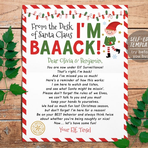 Hello Letter From Elf Editable Template Christmas We're - Etsy