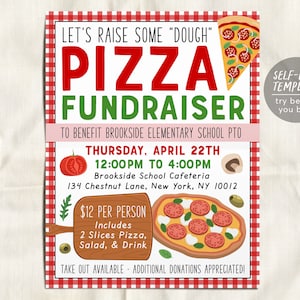 Pizza Fundraiser Flyer Bearbeitbare Vorlage, Pizza Italian Dinner Event Benefiz, PTO PTA Schulkirche Sportfunktion Gemeinnützigkeit