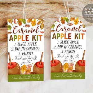 Caramel Apple Kit Tags Editable Template, Fall Caramel Apple Gift Labels, Autumn Thanksgiving Candy Treat Favor Tag For Teacher PTO PTA