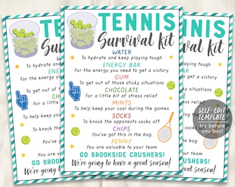 Tennis Survival Kit Gift Tags Editable Template, Tennis Player Team Gift Idea, Kids School Sports Snack Treat Tags Team Appreciation