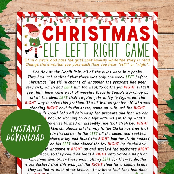 Christmas Left Right Game, Elf Left Right Funny Story Pass the Gift Exchange Game, Christmas Reunion Party Activity Gift Swap  Icebreaker