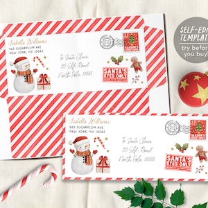 Modello modificabile per busta con lettera A Babbo Natale, indirizzo busta stampabile con lista dei desideri di Natale Kit per lettera caro Babbo Natale Lettera con pupazzo di neve al Polo Nord