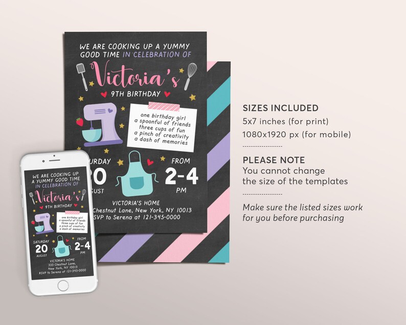 Editable Kids Cooking Birthday Invitation Template, Kitchen Cooking ...