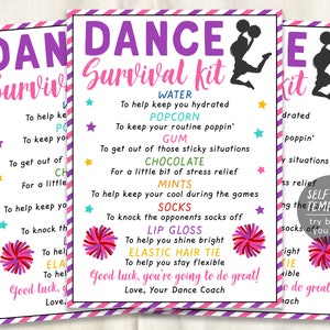 Dancer Survival Kit Gift Tags Editable Template, Dance Team Gift Idea, Dance Competition, Cheerleading Tryouts, Team Appreciation Good Luck