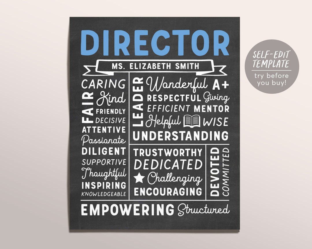 Editable Director Chalkboard Gift Print Template, Personalized School ...