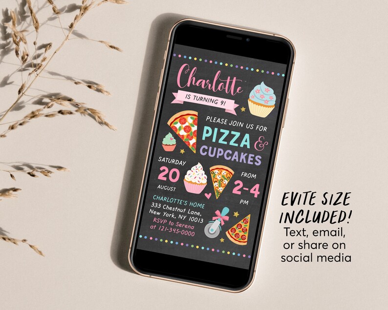 Pizza and Cupcakes Birthday Party Invitation Editable Etsy