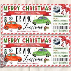 Weihnachtsfahrstunden Geschenkgutschein Bearbeitbare Vorlage, Überraschungsfahrschule Geschenkgutschein, Urlaub Lernfahrschein